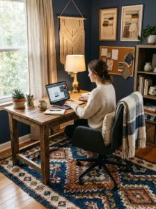 Soft textures making home office feel comfortable