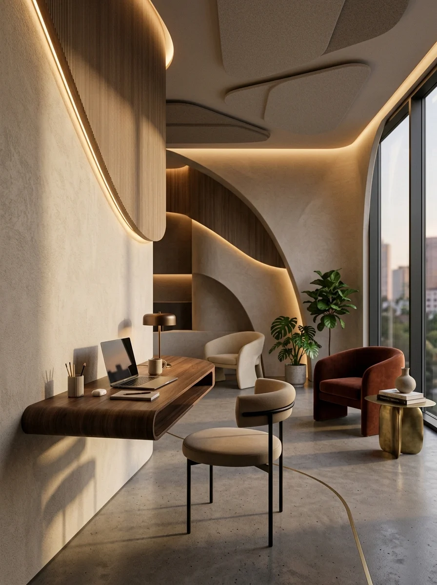 Abstract office design with dramatic shadow effects and modern minimalist decor