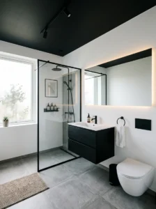 Black ceiling bathroom design adding depth and a bold modern touch