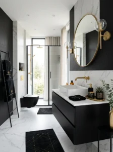 Black and gold bathroom decor accents