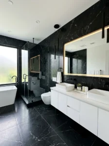 Black marble and white bathroom design