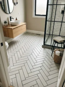 Bathroom floor tiles with black grout contrast pattern
