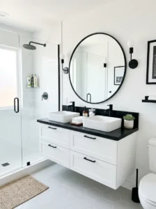Black countertop with white vanity modern bathroom design
