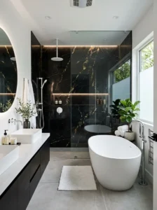 Black marble wall bathroom feature design