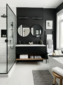 Black and white textured bathroom decor design