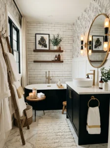 Soft white bathroom textures with elegant gold accents