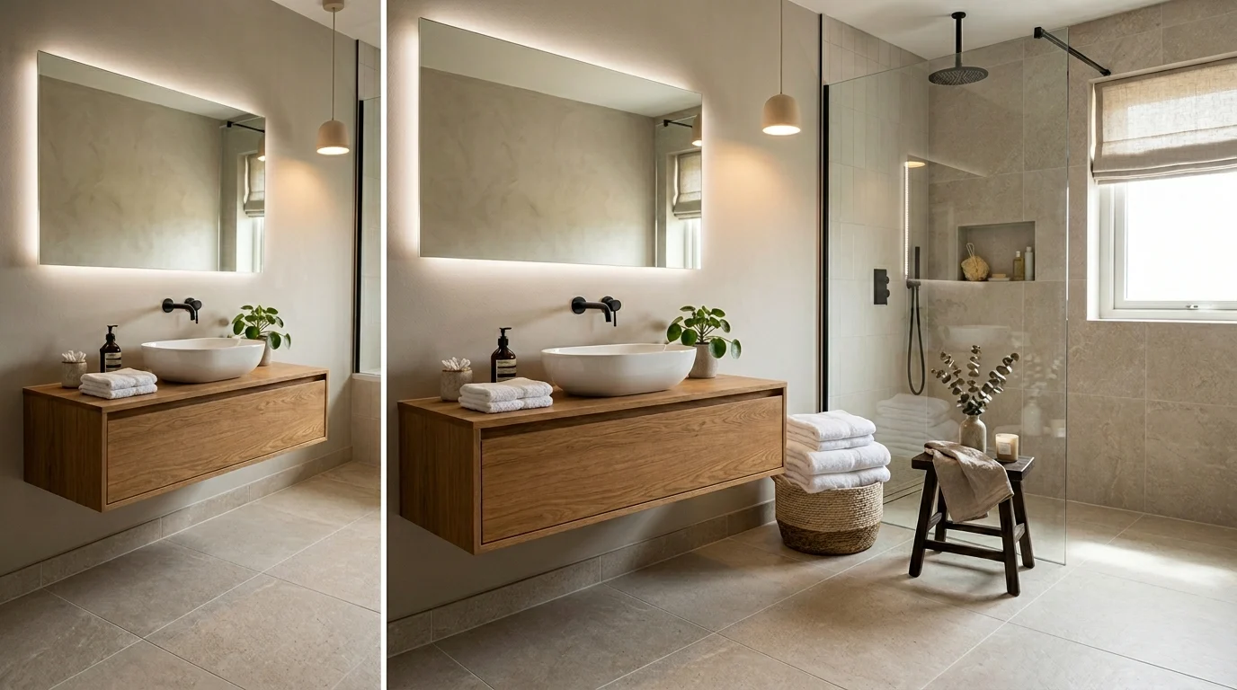 Modern bathroom featuring stylish porcelain floor tiles