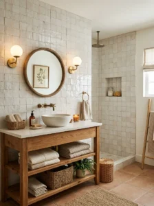 Handmade rustic bathroom wall tiles with natural texture