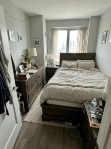 Oversized furniture making a small bedroom feel cramped and crowded