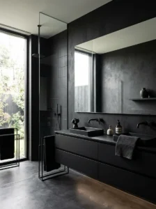 Minimal luxury black bathroom with clean modern styling and calm atmosphere