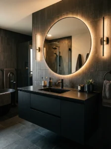 Minimal all black bathroom vanity with sleek modern styling
