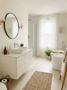 Ceramic tile flooring in a clean modern bathroom