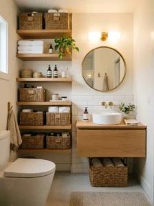 Vertical bathroom storage maximizing small spaces