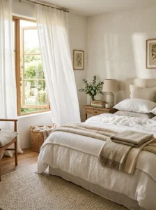 Fresh linen bedding and clean fabrics creating a naturally fresh-smelling bedroom.