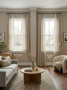 Comparison between short curtains and properly sized floor-length curtains.