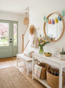 Rainbow-themed entryway decor for St. Patrick’s Day