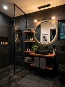Black concrete bathroom with industrial modern styling