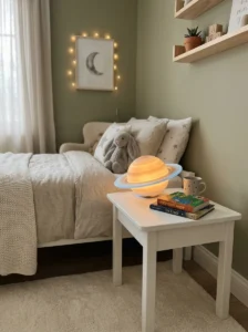 LED planet night light creating a calming bedtime atmosphere for kids