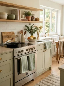 Green kitchen towels and linens for simple St. Patrick’s Day decor