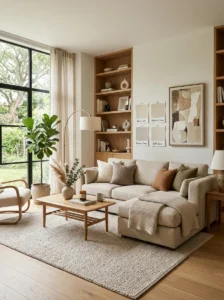 Living room furniture matching with warm neutral wall paint colors