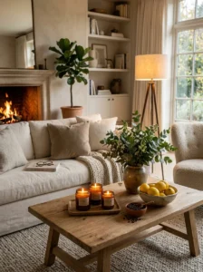 Natural candles and fresh ingredients creating a warm cozy home fragrance atmosphere.