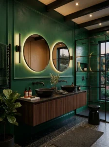 Emerald green bathroom with matte black accents