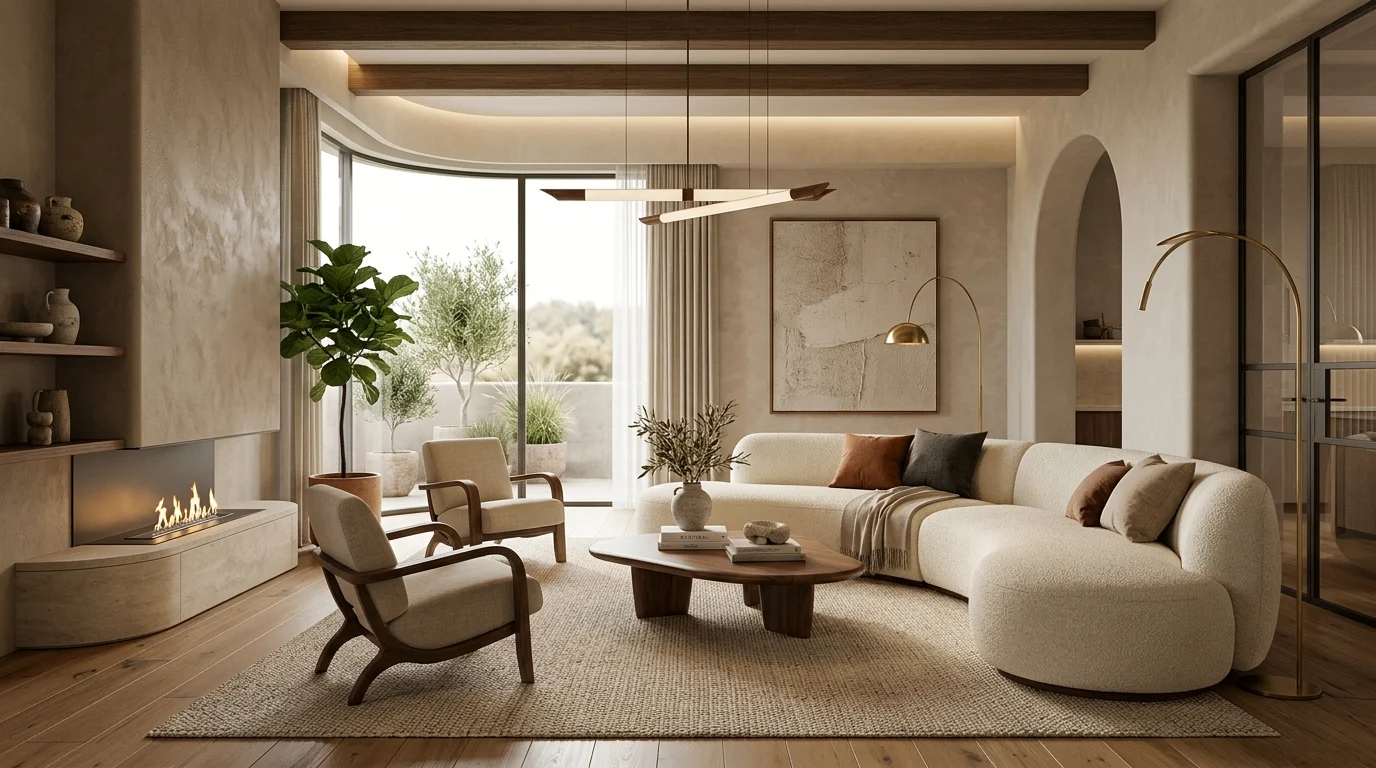Luxury modern living room showcasing the most popular interior design styles of 2026.