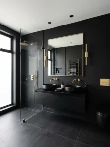 Minimal black and gold bathroom design