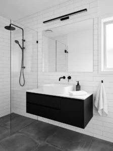 Minimalist black and white bathroom with clean and uncluttered styling