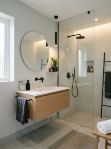 Minimalist black and grey bathroom with modern fixtures