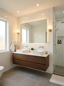 Glossy white bathroom tiles in a sleek modern design