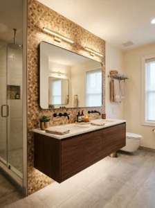 Mosaic tile accents in a modern bathroom