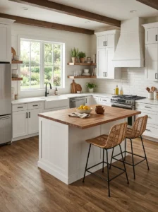 Luxury vinyl plank flooring in a modern kitchen designed for durability and moisture resistance.