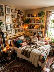 Too much decor creating clutter in a small bedroom