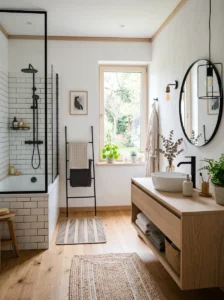 Scandinavian-style bathroom with black modern accents
