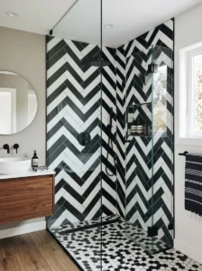 Black and white tile shower bathroom