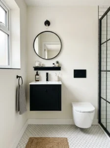 Compact black vanity small bathroom design