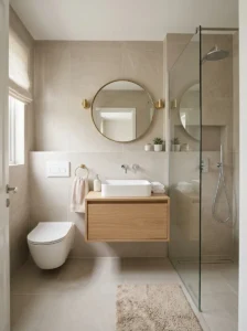 Consistent bathroom tile design creating visual flow