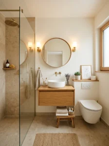 Light neutral bathroom colors creating an open feeling