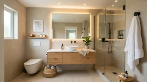 Small modern bathroom designed to look bigger and brighter