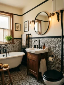 Vintage tile bathroom with black grout detailing