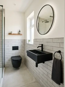 Wall mounted black sink small bathroom